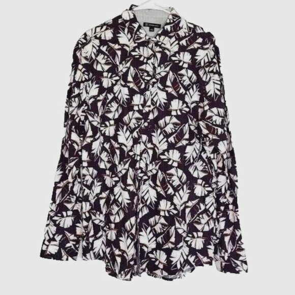 INC International Concepts Button Up Shirt Linen Cotton L Leaf Maroon Casual - Picture 4 of 8